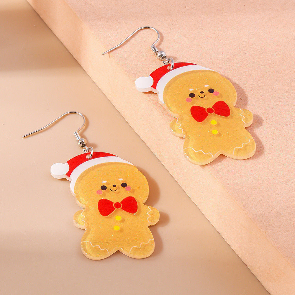 Alloy Christmas hat gingerbread man earrings MIC-YueS014