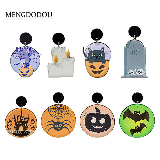 Acrylic Halloween Bat Spider Castle Earrings MIC-MDD040