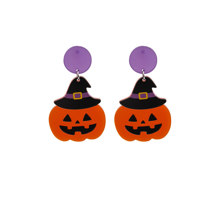 Acrylic Halloween Fun Pumpkin Head Earrings MIC-MDD048