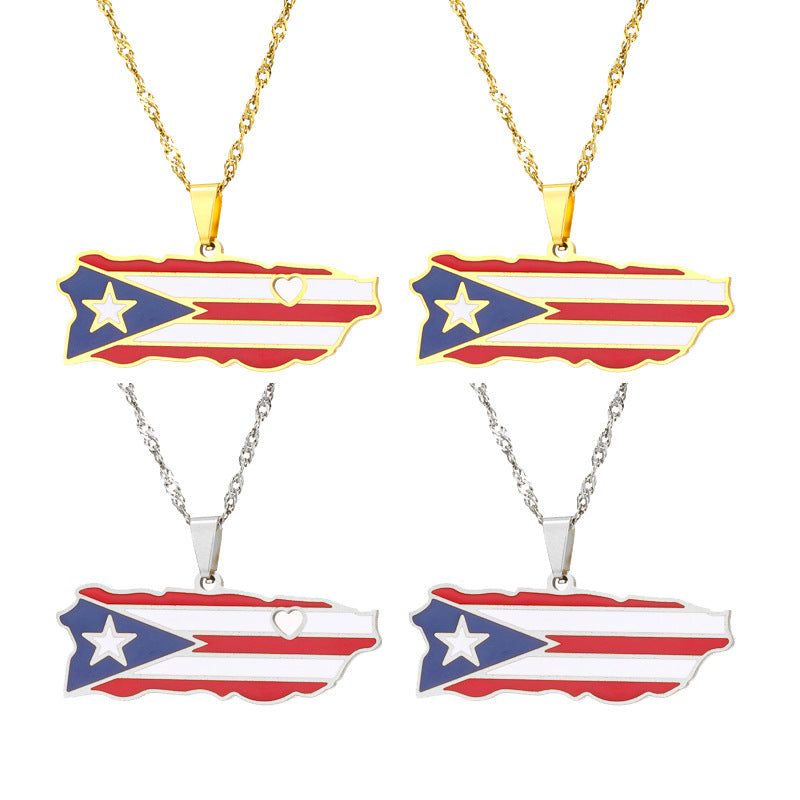 Necklaces Stainless Steel Map Puerto Rico HongZ005