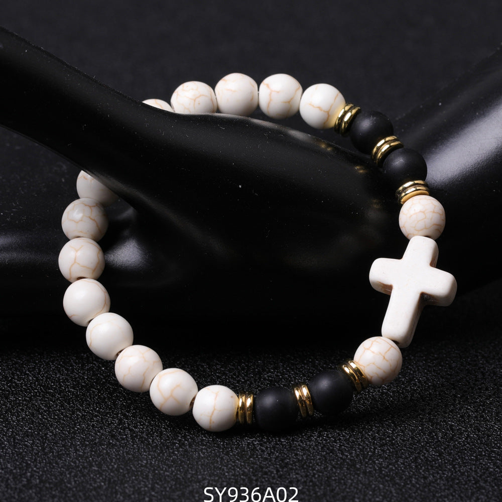 Alloy Double Circle Powder Crystal Volcanic Stone Bracelet MIC-XiuH016