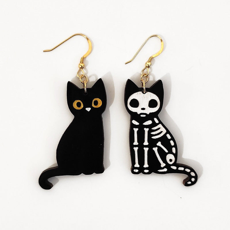 Acrylic Skeleton Cat Black Cat Earrings MIC-YaYi004