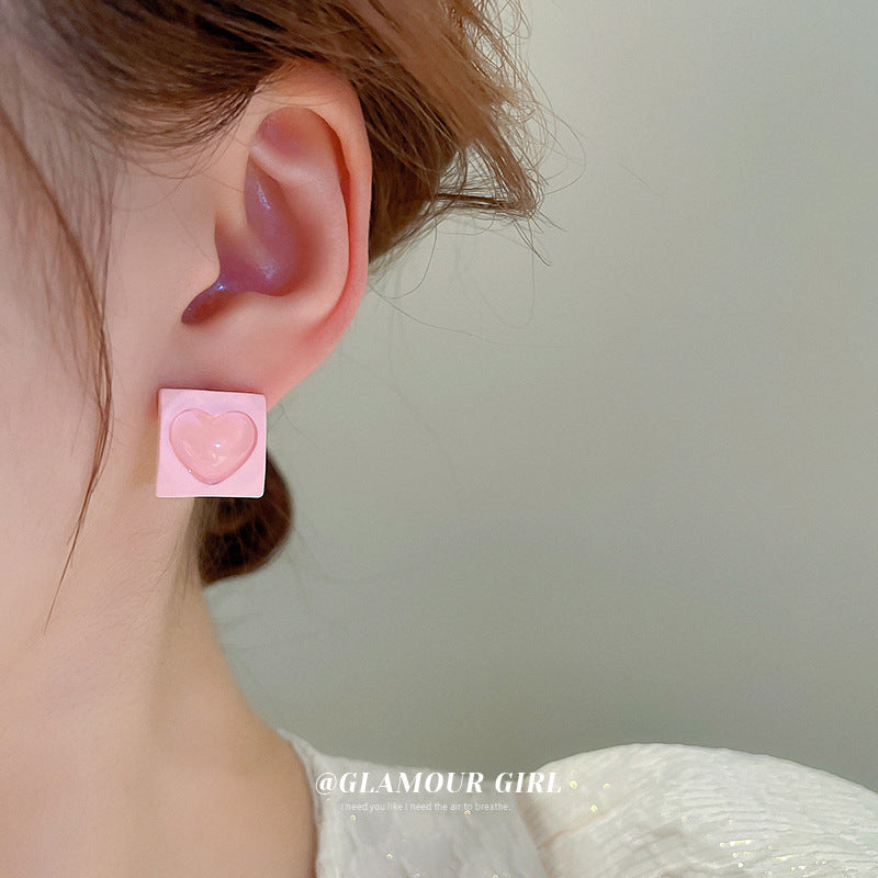 Alloy square heart earrings (Minimo de Compra 2) MIC-BY006