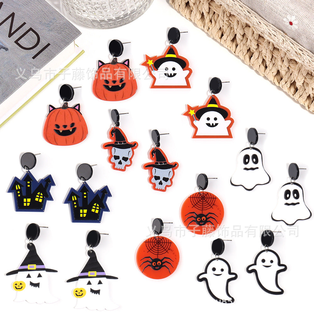 Acrylic Pumpkin Ghost Hole Earrings (Minimo de Compra 2) MIC-ZiT001