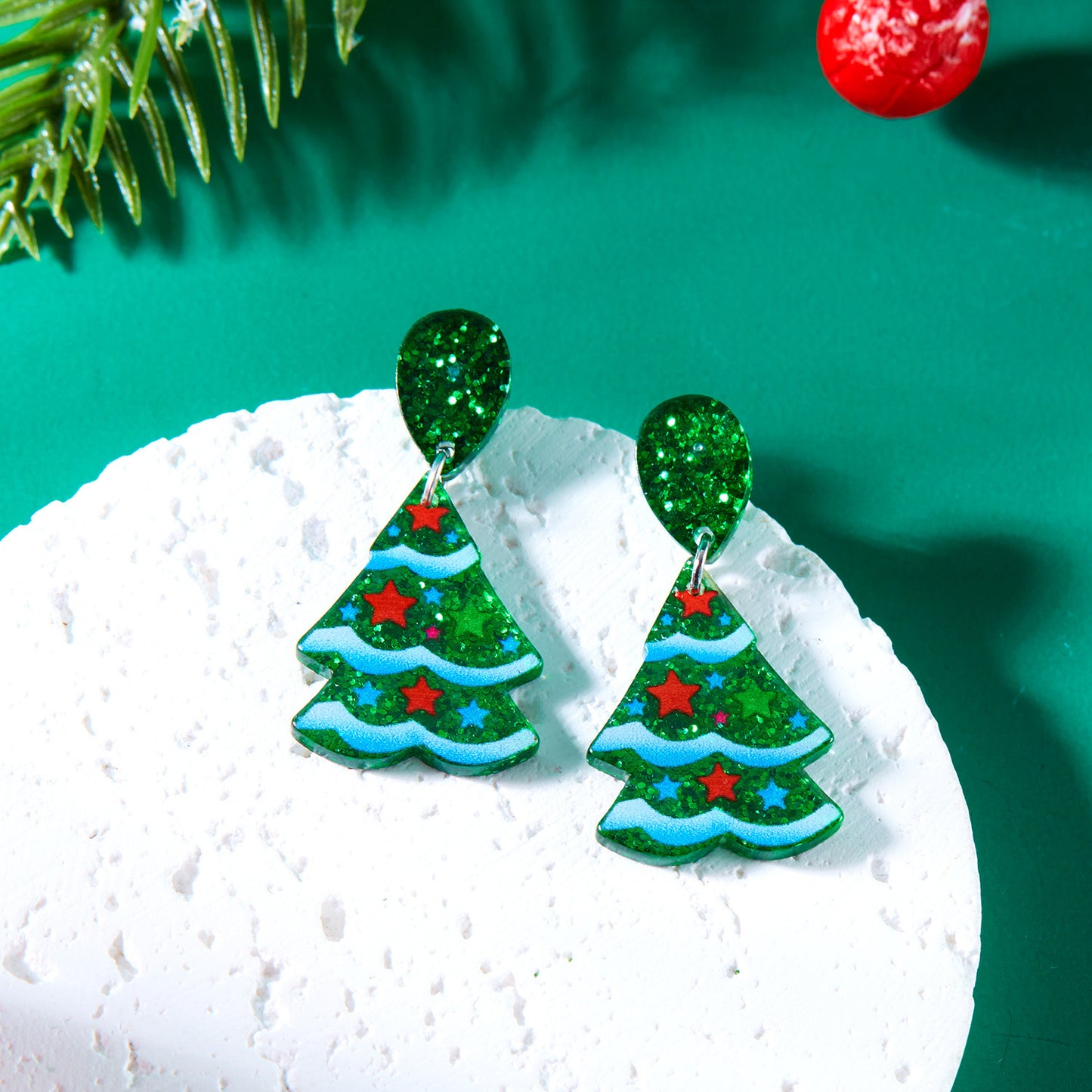 Alloy cartoon colored Christmas tree earrings MIC-ChuY007