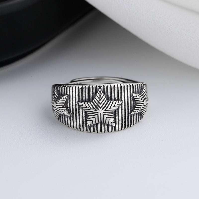 S925 sterling silver five-pointed star three-star ring US-YTH007