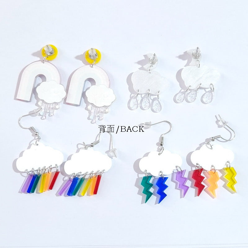 Acrylic Cloud Rainbow Lightning Earrings MYA-XueP095