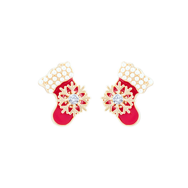 Alloy Red Socks Snowflake Earrings (Minimo de Compra 2) MIC-DuoL002