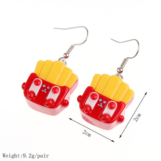 Earrings Plastic Cute Cartoon Blush Food Play Bread Burger Fries Earrings niqing042