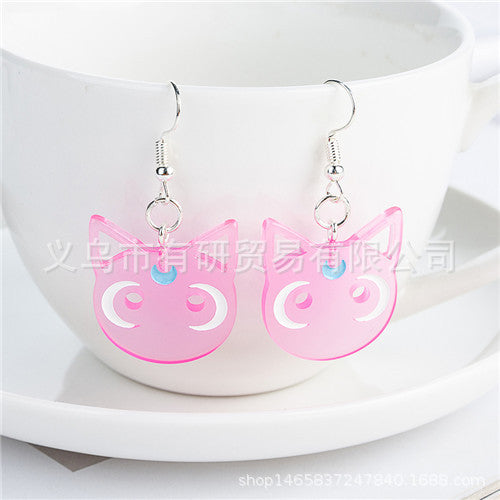 Resin cartoon transparent moon cat earrings (Minimo de Compra 2) MIC-YouY002