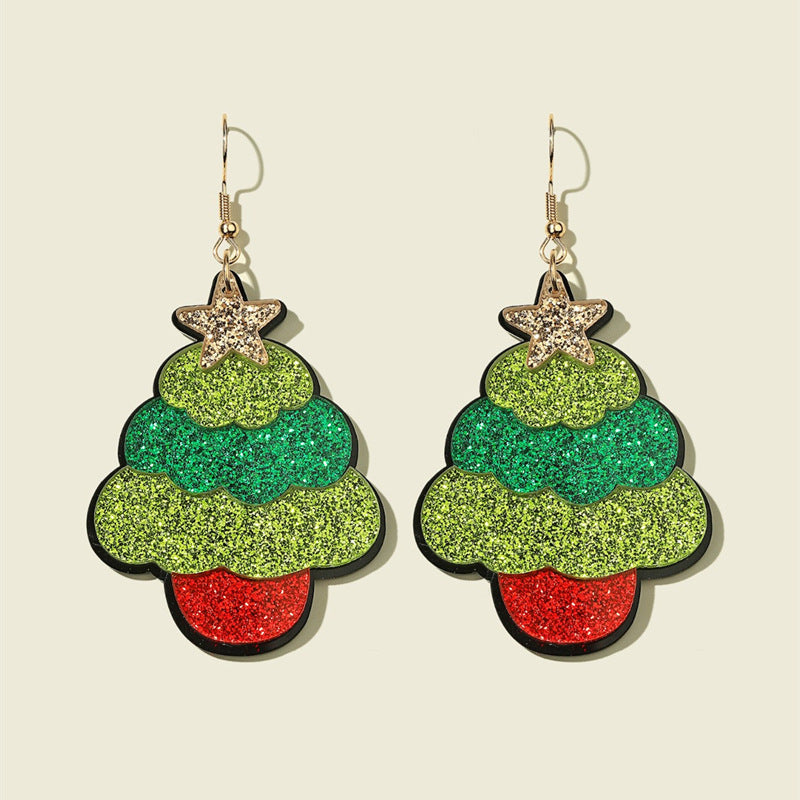 Acrylic Christmas Tree Snowman Earrings MIC-JunJ022