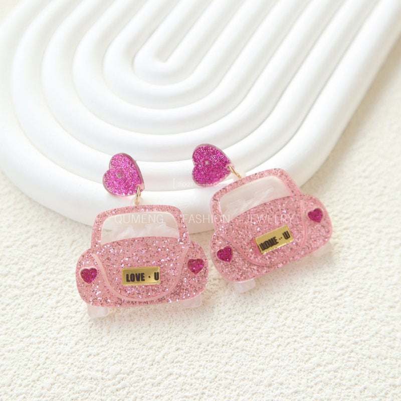 Alloy acrylic pink LOVE earrings MIC-OuG117