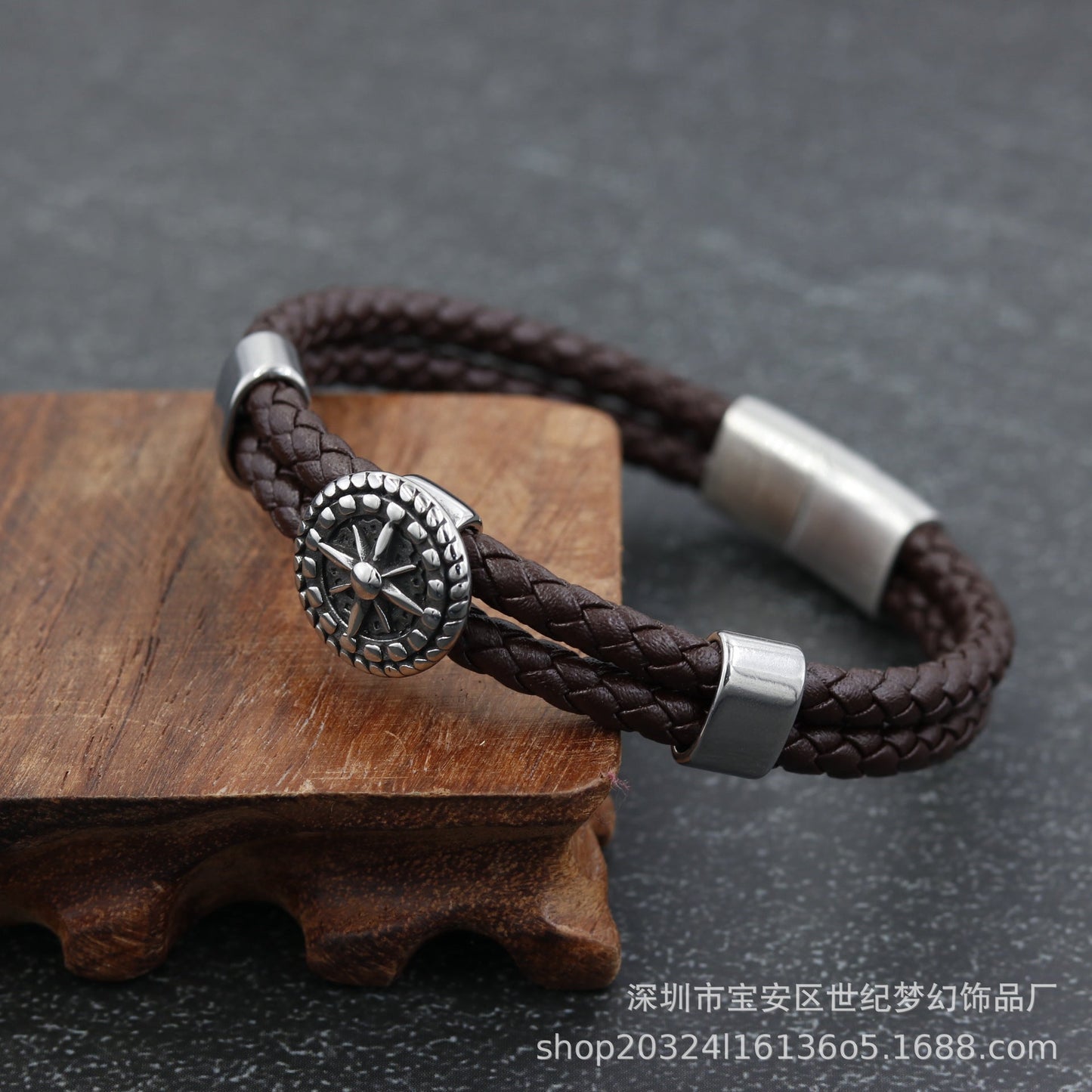 Bracelet Stainless Steel Navy Anchor Braided Leather Cord SJMH003