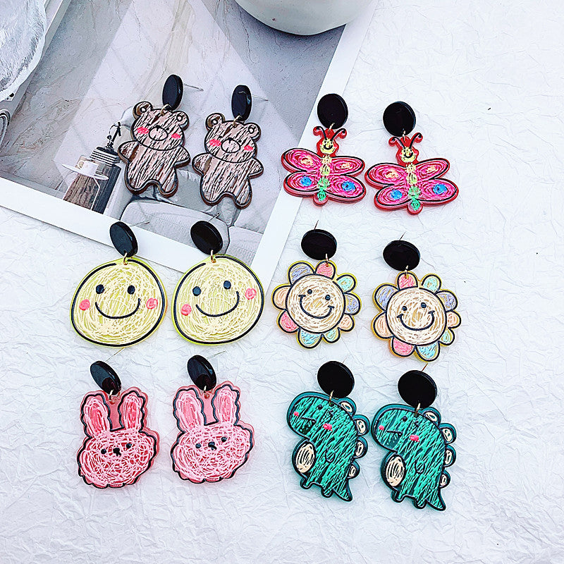 Acrylic Graffiti Embossed Print Earrings  (Minimo de Compra 2) MIC-ShiJ004