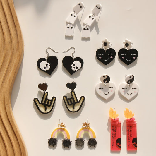 Alloy black and white heart-shaped skull earrings (Minimo de Compra 2) MIC-JuH056