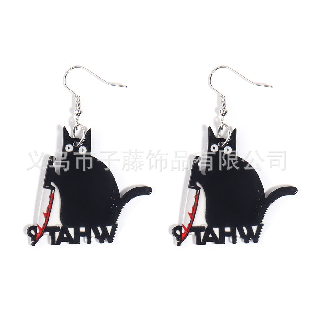 Acrylic printed blood knife cat earrings (Minimo de Compra 2) MYA-ZiT005