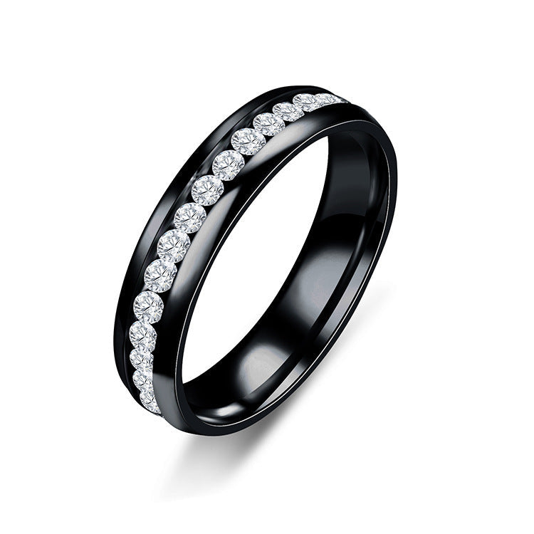 Stainless steel inner and outer arc dotted ring with diamonds MIC-TS019