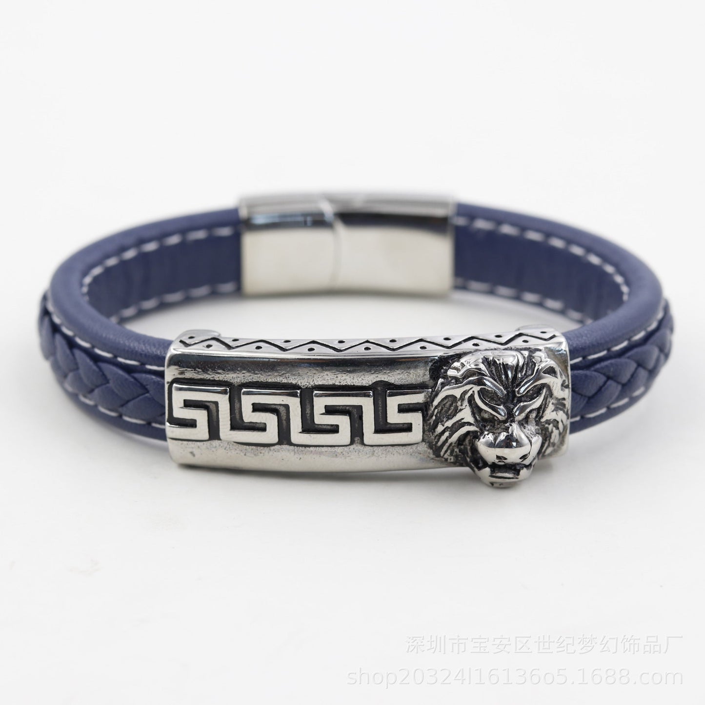 Bracelet Stainless Steel Rock Lion Braided Leather Cord SJMH005