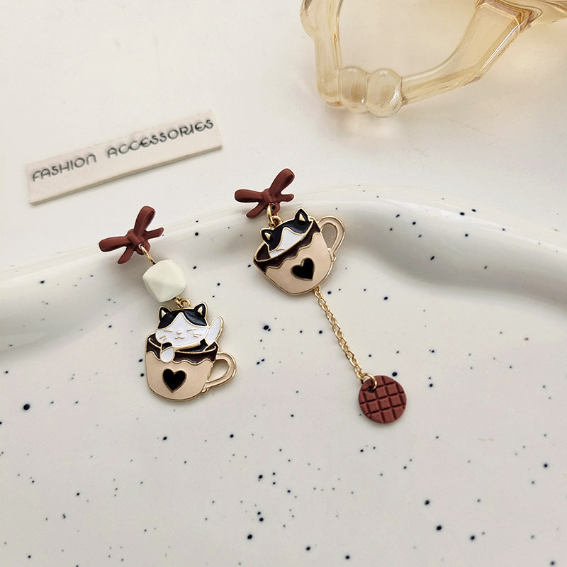 S925 silver needle cute teacup kitten earrings MIC-BLD027