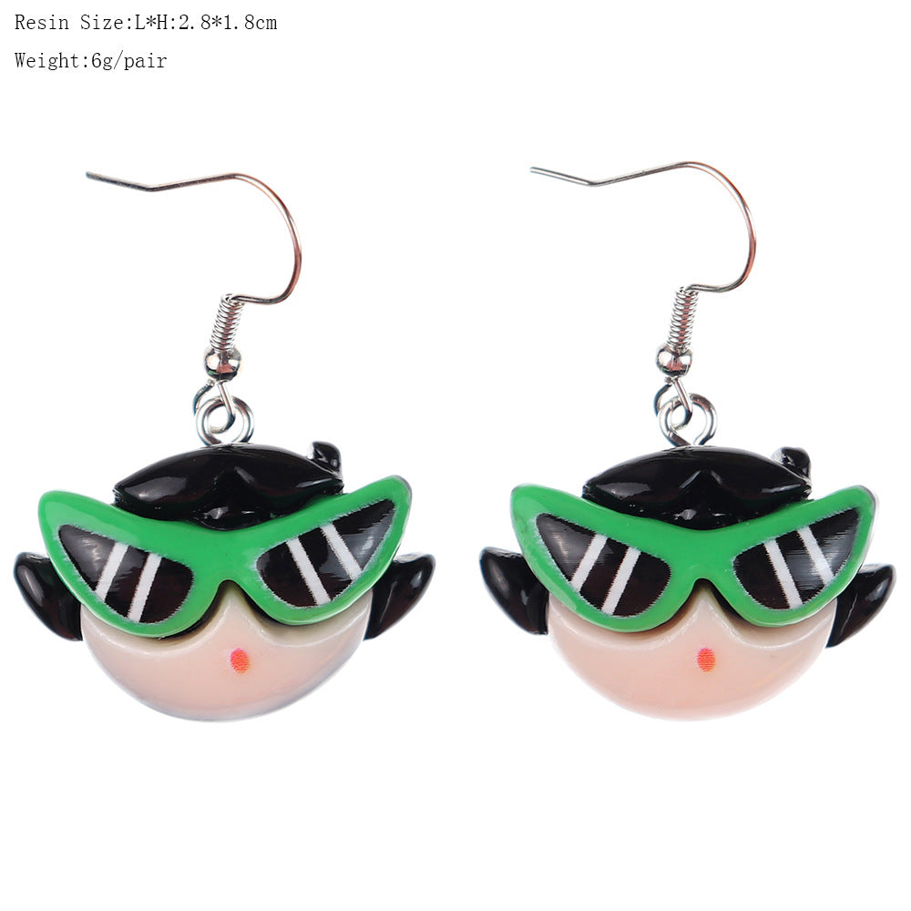 Alloy Bright Face Cartoon Cool Girl Earrings MIC-NiQ047