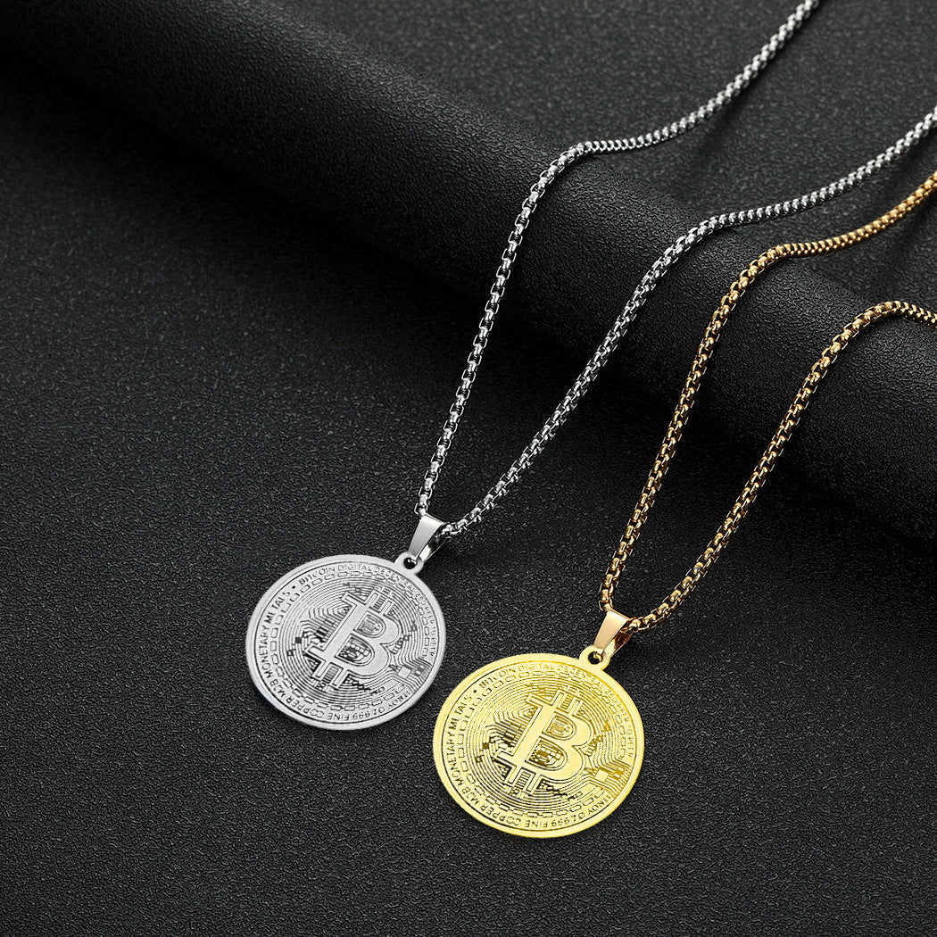 Stainless Steel Bitcoin Pendant Necklace