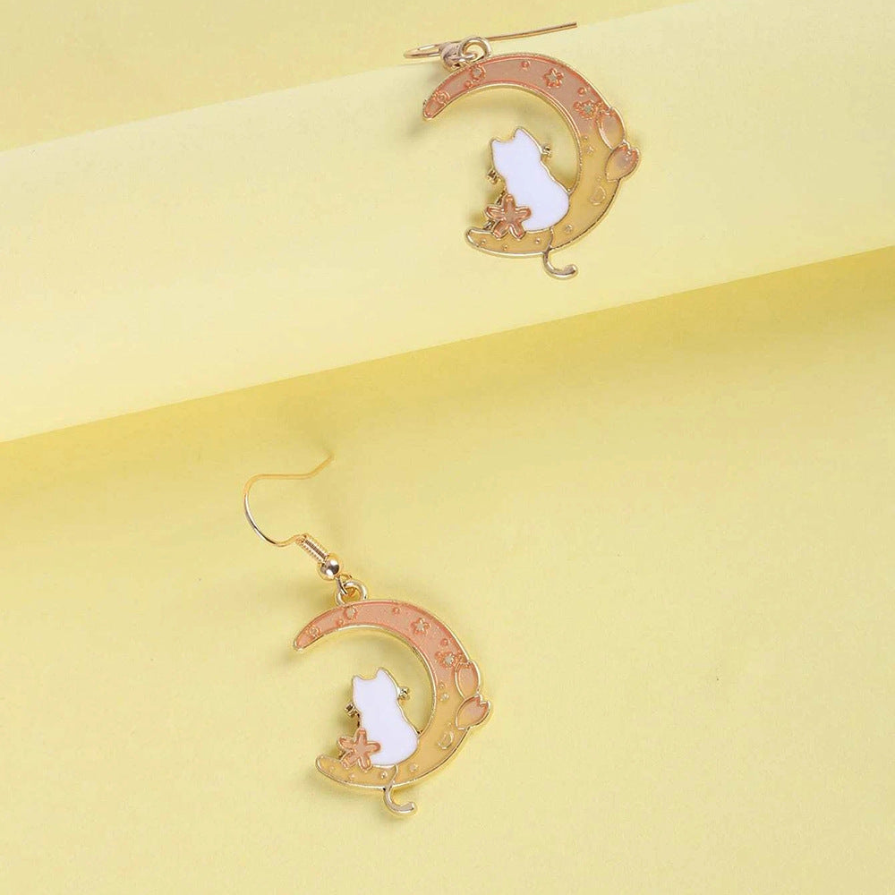 Alloy Cute Moon Cat Earrings (Minimo de Compra 2) MIC-JianL021