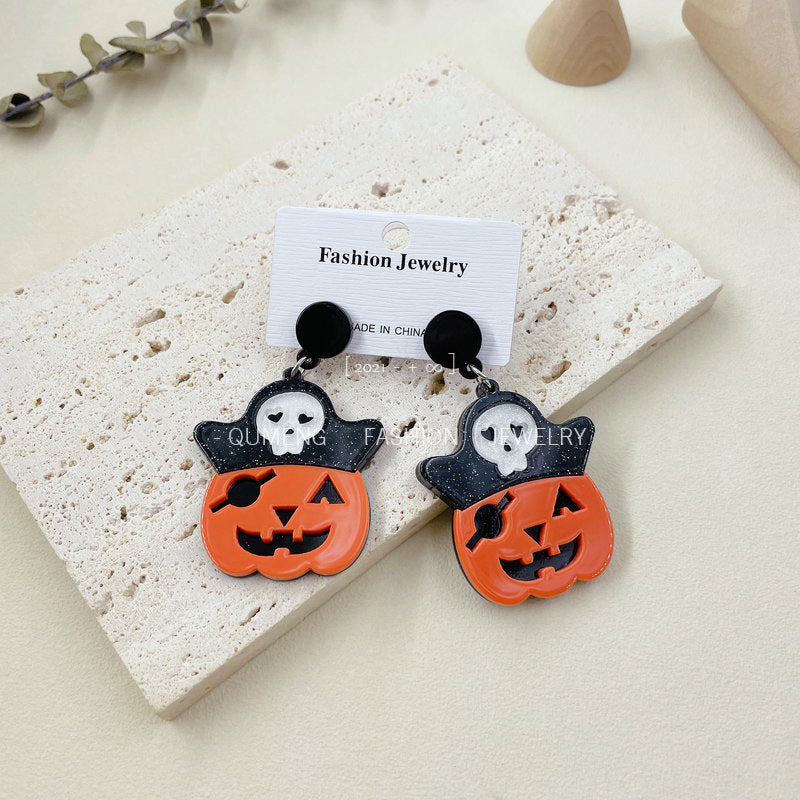 Acrylic pirate pumpkin head earrings (Minimo de Compra 3) MIC-OuG034