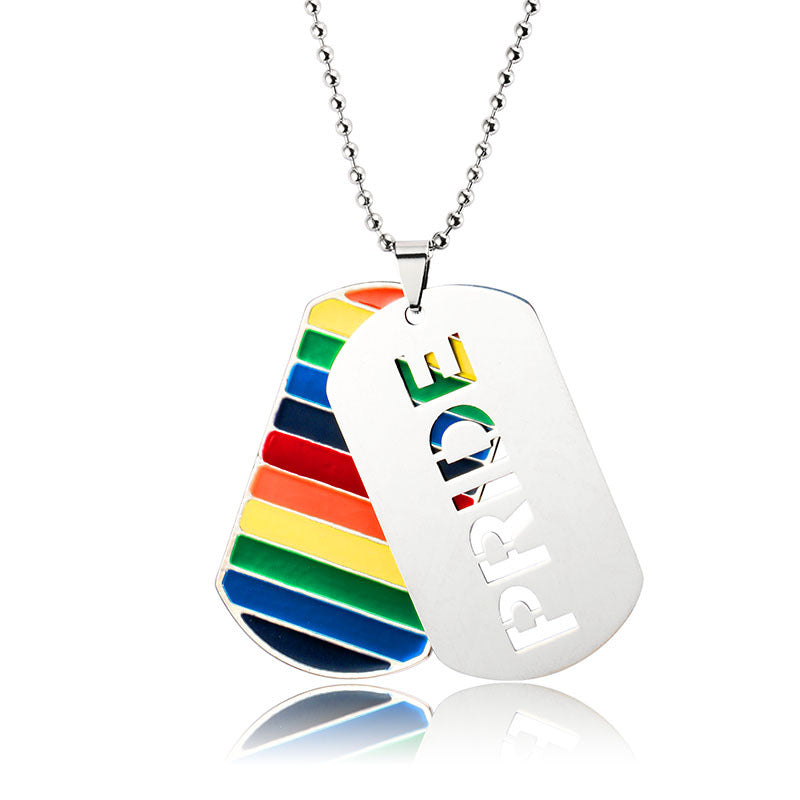 Necklace Stainless Steel Hip Hop Rainbow Drip Oil HanP002