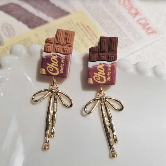 Alloy resin chocolate block butterfly earrings (Minimo de compra 5) MIC-AoY003