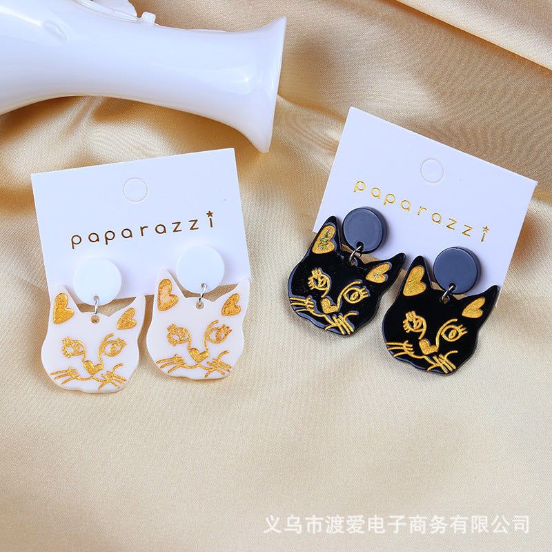 Acrylic black cat white cat earrings MIC-DuA013