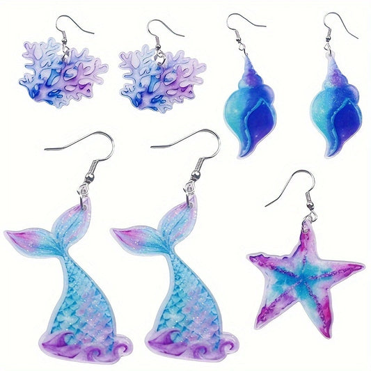 Alloy Colorful Mermaid Earrings MIC-JiaY018