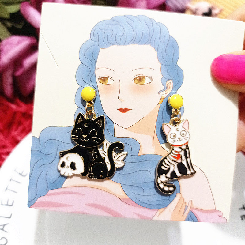 S925 Silver Post Cartoon Cat Earrings MYA-XingJ025