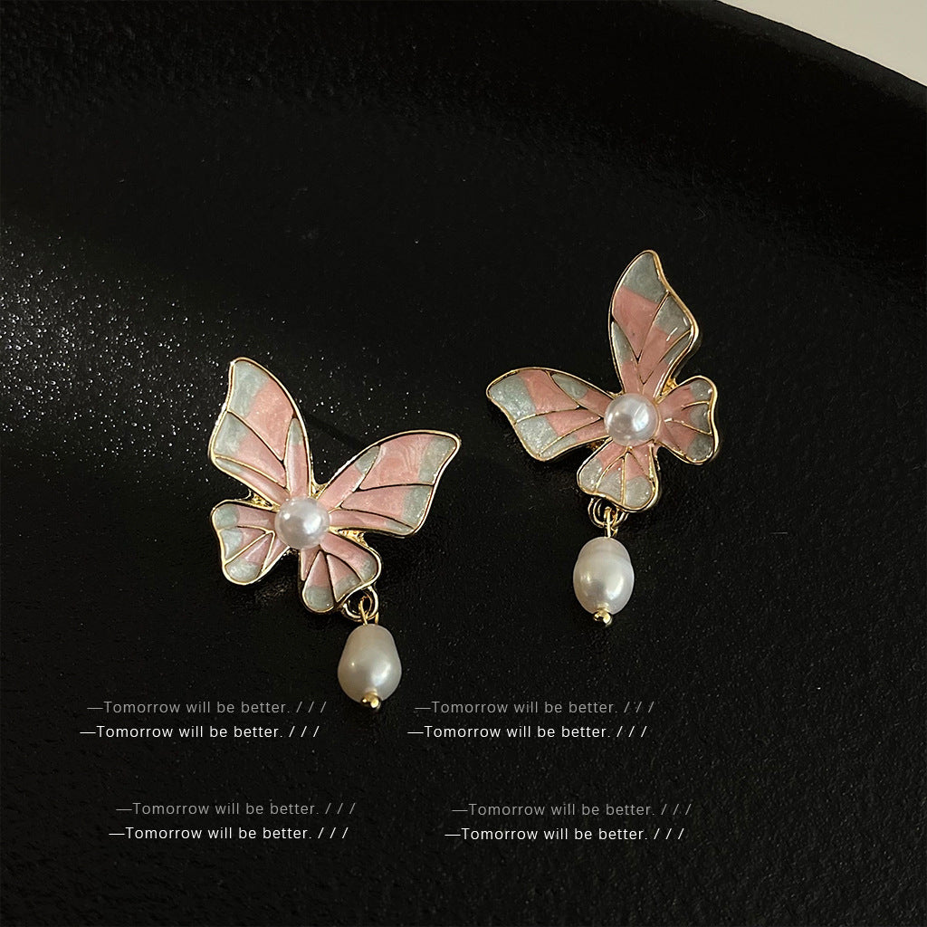 Alloy Oil Dropping Butterfly Earrings (Minimo de Compra 2) MIC-ErY011