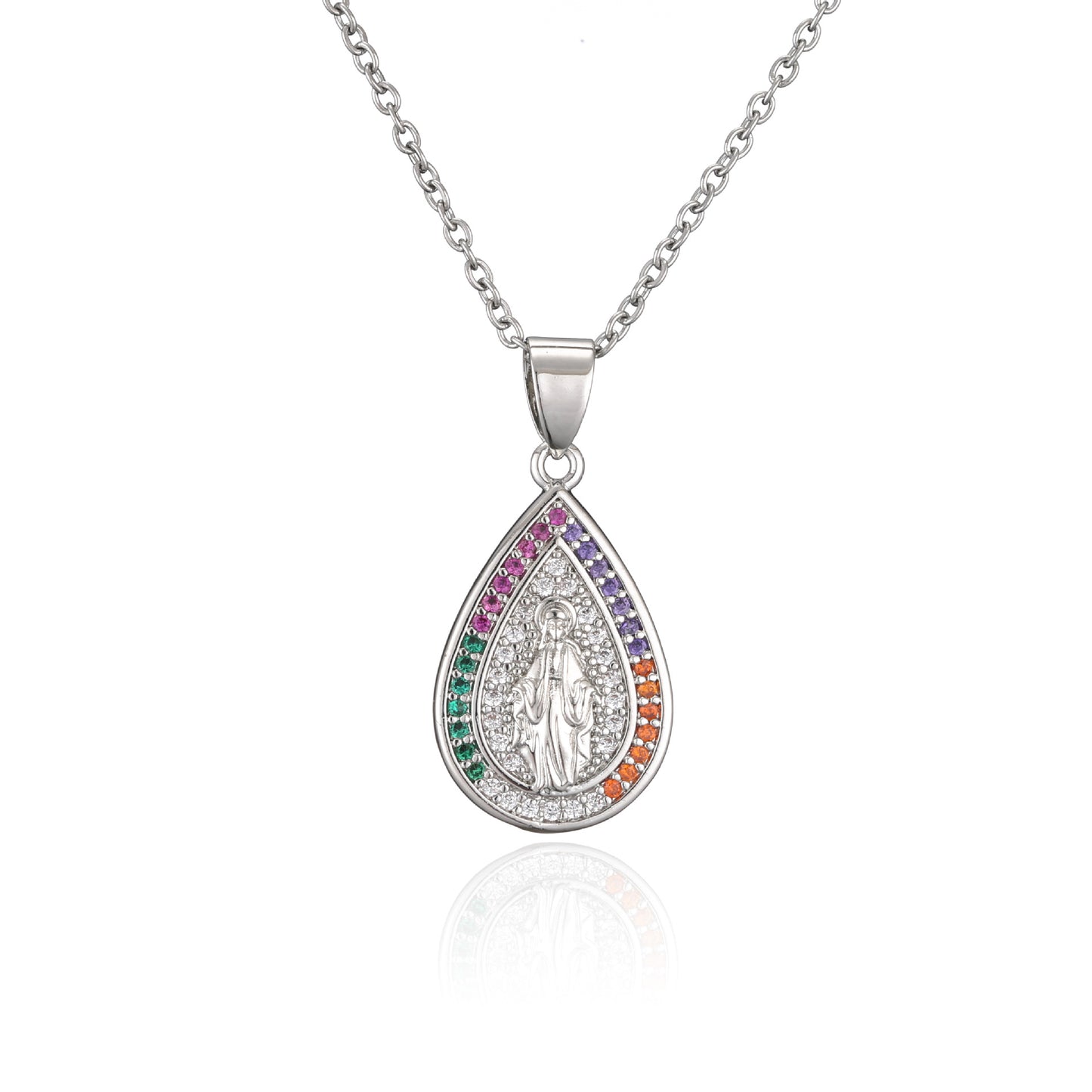 Stainless steel colored diamond water drop necklace MYA-JuC013