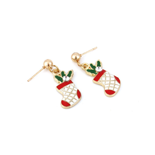 Alloy Drip Oil Inlaid Diamond Christmas Socks Earrings MIC-ManY053