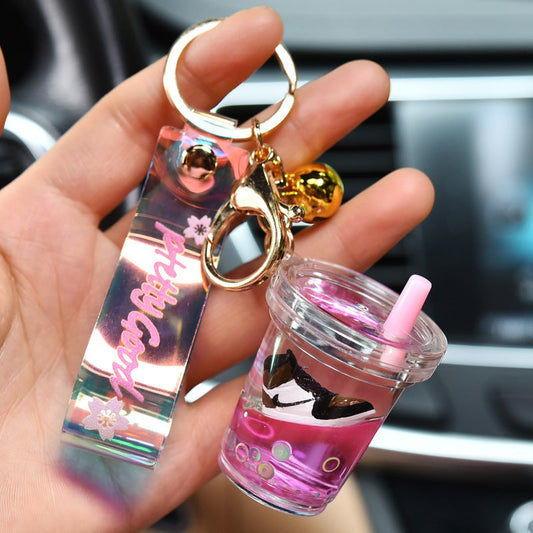 Keychains For Backpacks Sneakers Into Oil Quicksand Milk Tea Cup Acrylic Floating Keychain (F) MIC-KC-WQK106