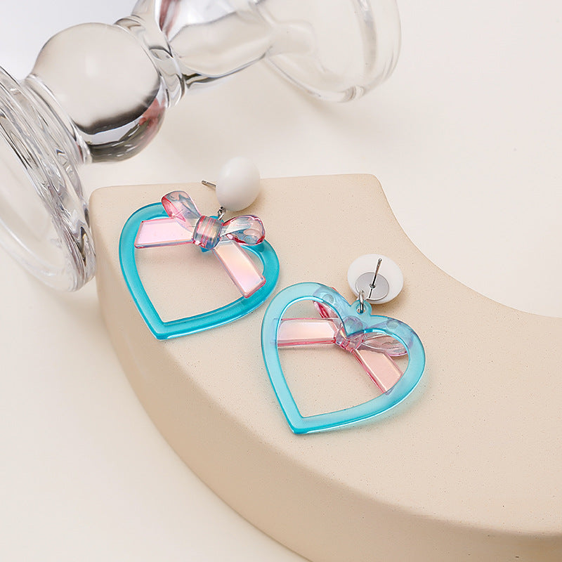 Acrylic Heart Heart Bow Earrings (Minimo de Compra 2) MYA-MDD092