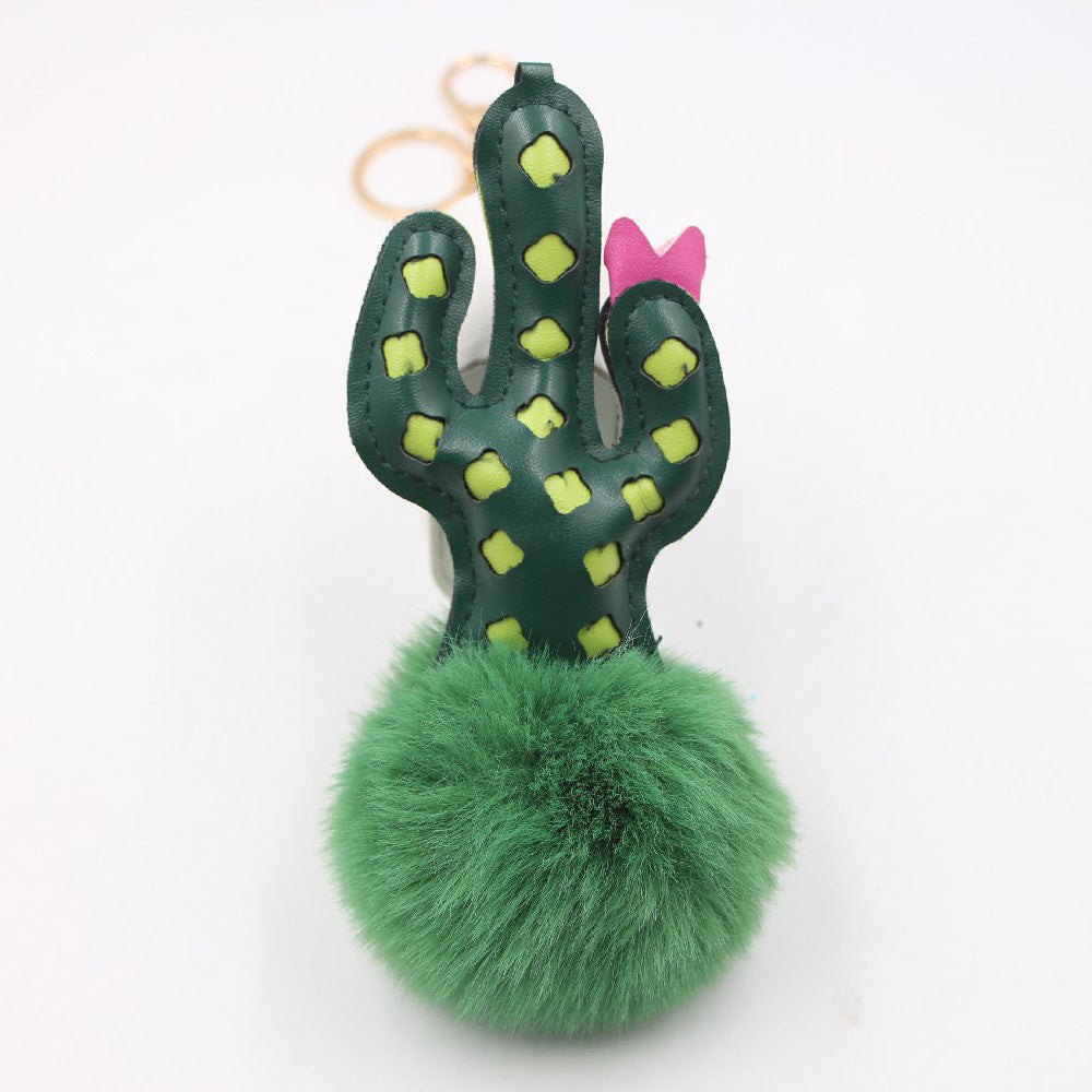 Alloy Faux Hair Cactus Hairball Pom Pom Keychain MIC-Zuge039