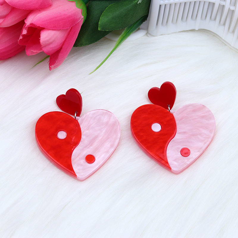 Acrylic Peach Heart Love Rainbow Earrings MIC-DuA089