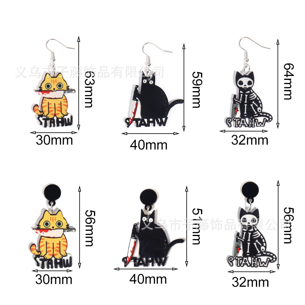 Acrylic printed blood knife cat earrings (Minimo de Compra 2) MYA-ZiT005