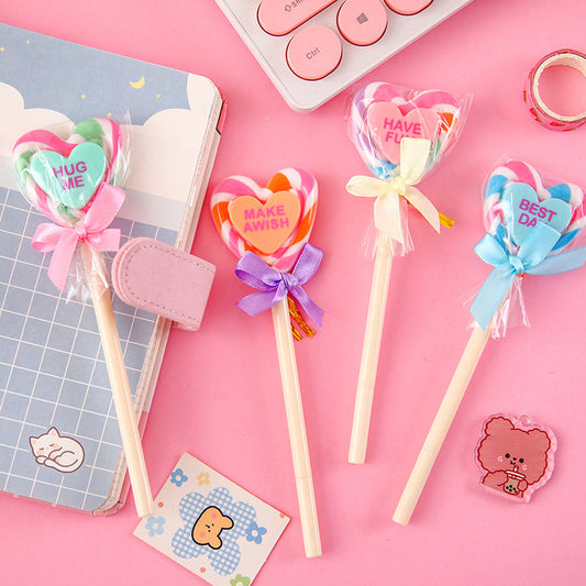 Ballpoint Pen Plastic Cute Heart Lollipop Neutral Pen YiGe037