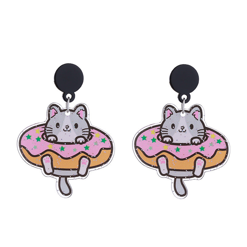 Alloy acrylic donut cat earrings MIC-ChouT053