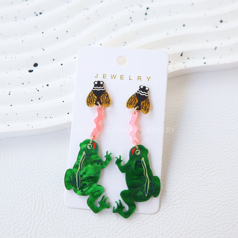 Alloy acrylic frog insect earrings MIC-OuG127