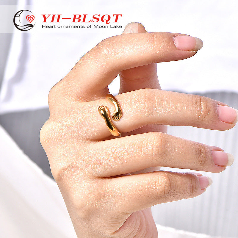 Stainless steel gold-plated warm hug ring MYA-YHZX016