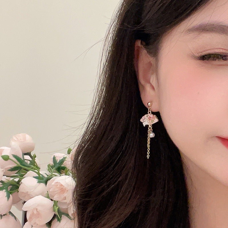 Alloy pink fan tassel earrings MYA-BLD103