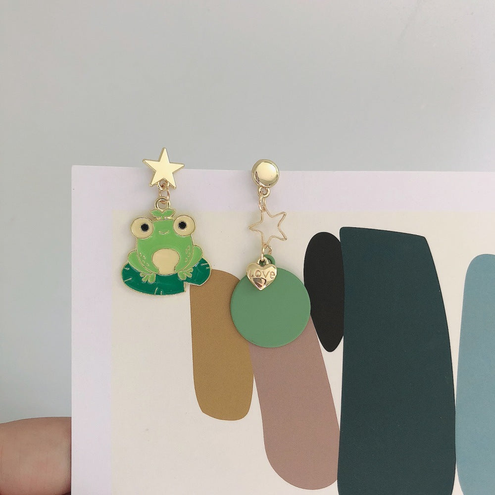 Alloy Diving Frog Earrings Asymmetrical MoN013