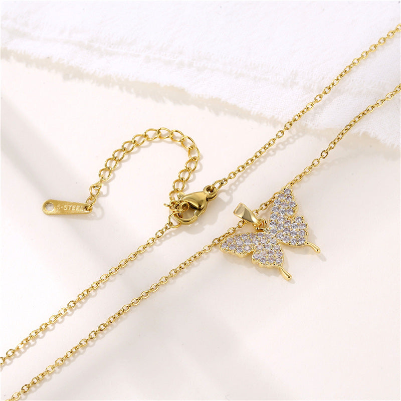 Stainless steel diamond butterfly necklace MYA-QingR013