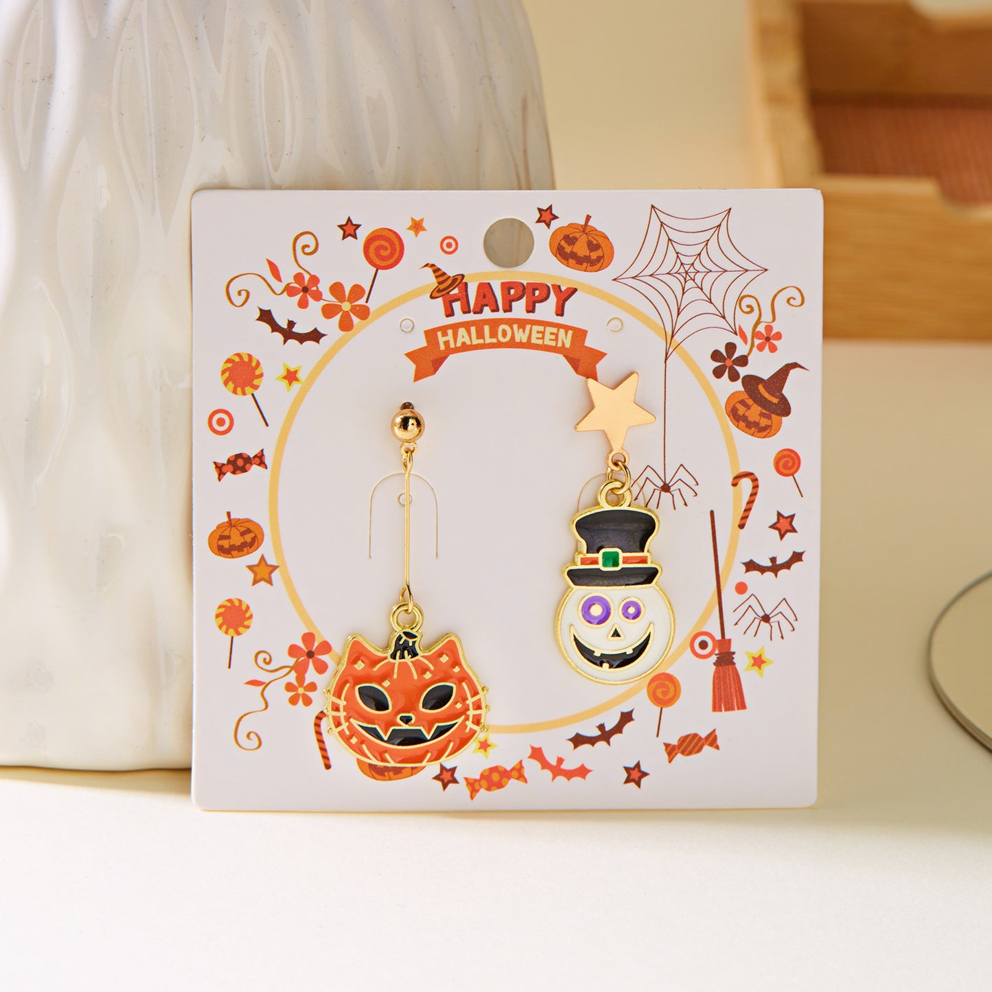 Alloy Asymmetric Pumpkin Ghost Earrings MIC-ChuY008