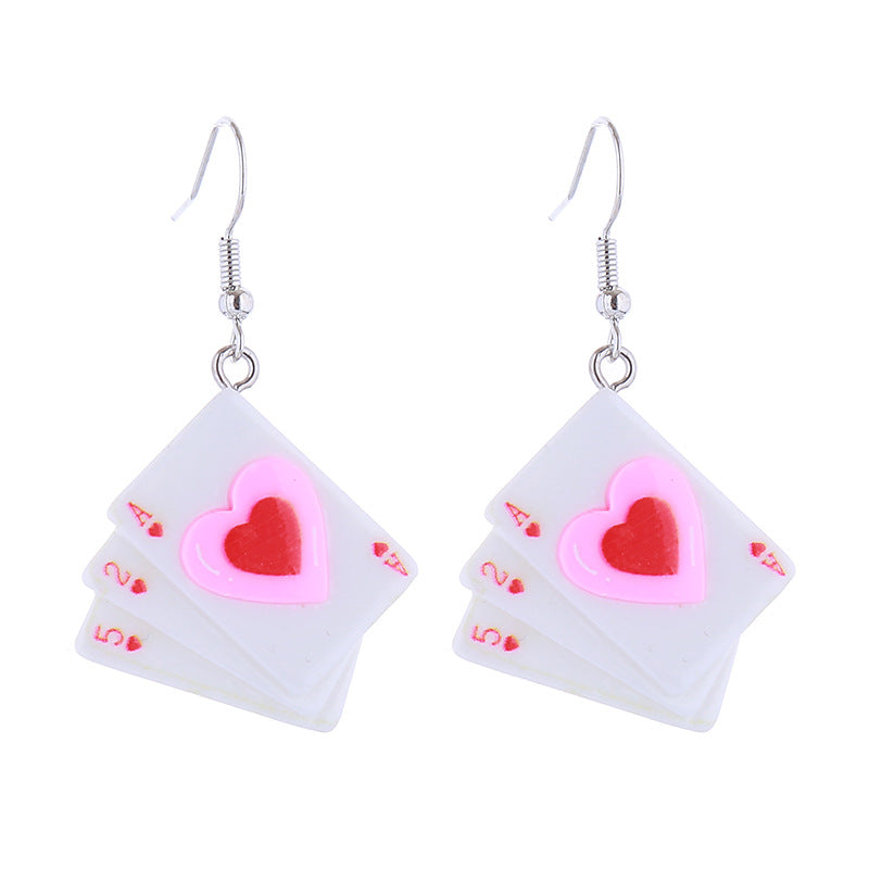 Alloy acrylic love poker pink denim hat earrings MIC-ChouT049