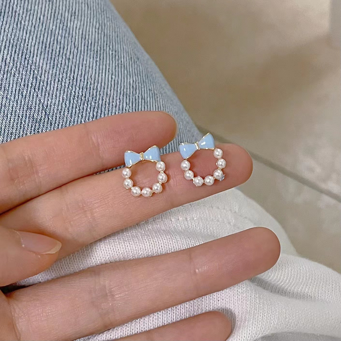 Asymmetric blue alloy earrings MIC-YinXin007